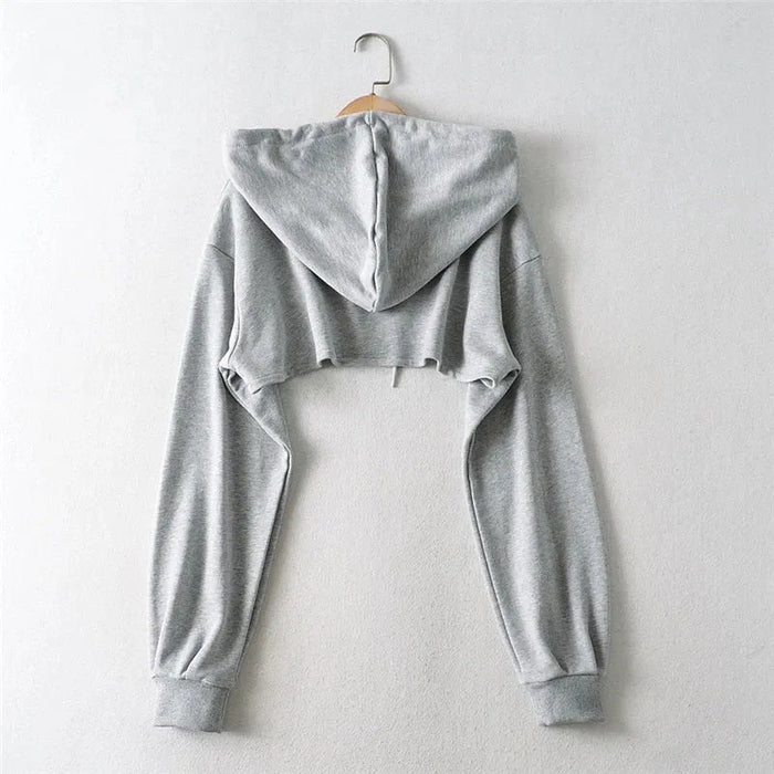 Crop Cut Out Basic Hoodie Gray