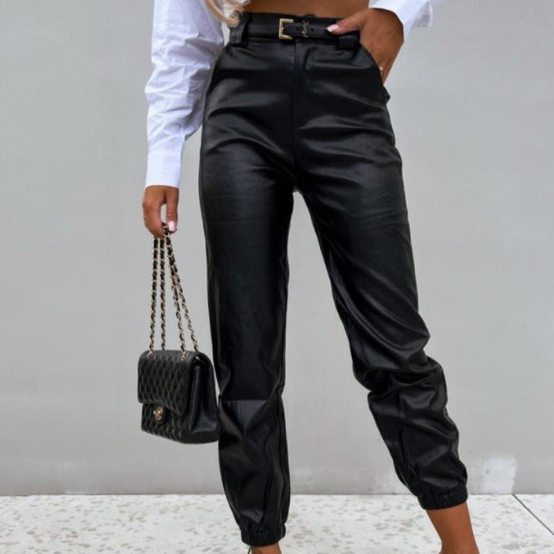 Faux Leather High Waist Cuffed Ankle Pants