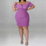 Plus Size Off Shoulder Front Drawstring Midi Dress Lavender