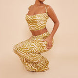 Printed Pleated Cami Top And Skirt Matching Set  Yellow