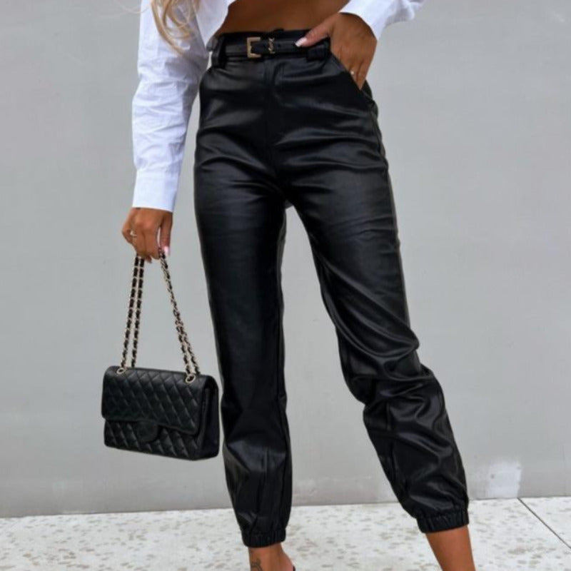 Faux Leather High Waist Cuffed Ankle Pants