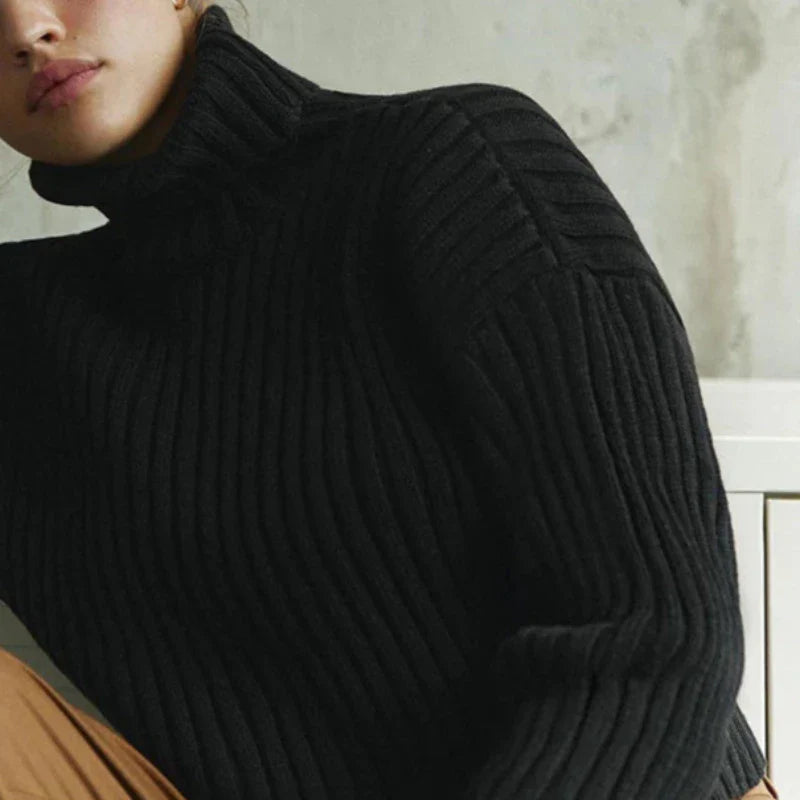 Knitted Cotton Turtleneck Crop Sweater