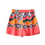 Floral Print Silk Satin Belt Shorts Pink Print