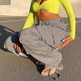 Baggy Wide Leg High Waist Straight Cargo Pants Gray