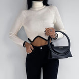 Turtleneck Crop Zig Zag Sweater White/Black