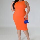 Plus Size Sleeveless Solid Bodycon Midi Dress Orange