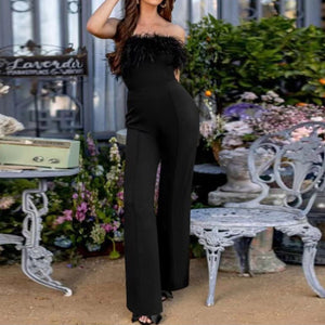 Feathered Flared Jumpsuit