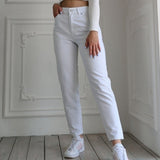 High Waist Straight Leg Jeans White