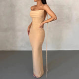 Slip Sheath Solid Ruched Maxi Dress Beige