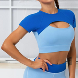 Short Sleeve Layered Workout Top Blue