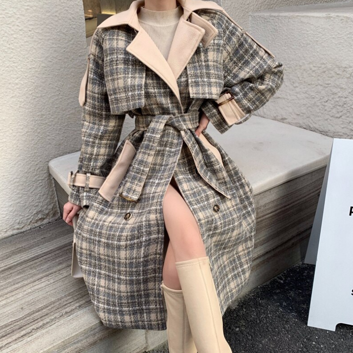 Plaid Coat With Belt Plaid