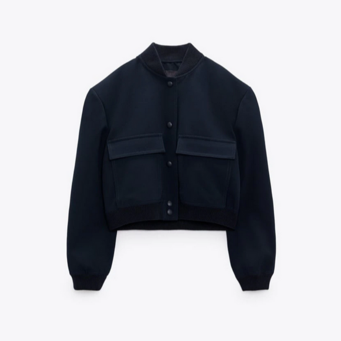 Single Breasted Bomber Jacket Navy Blue