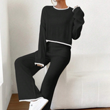 2-Piece Knitted Contrast Sweater and Pants Set