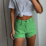 High Waist Colorful Denim Shorts Green