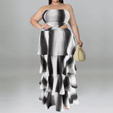 Plus Size Strapless Ruffled Cut Out Maxi Dress Black