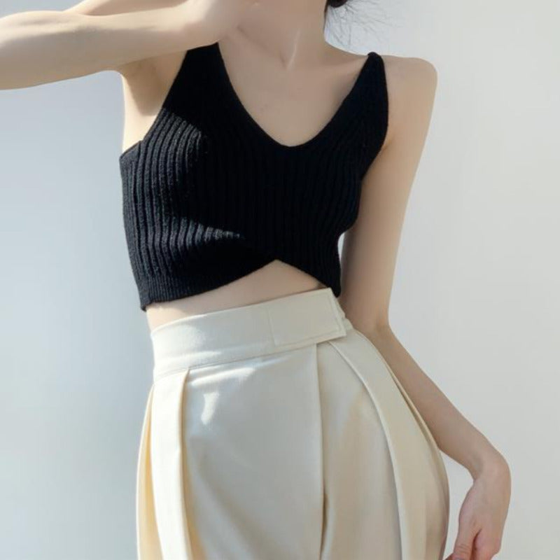Sleeveless Knitted Crop Top