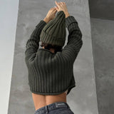 Ribbed Knit Crewneck Cotton Crop Sweater Olive