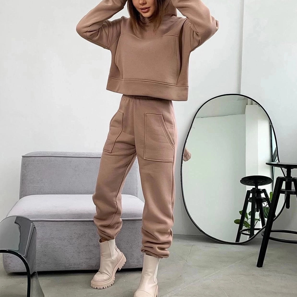 2-Piece Basic Cropped Hoodie and Sweatpants Set