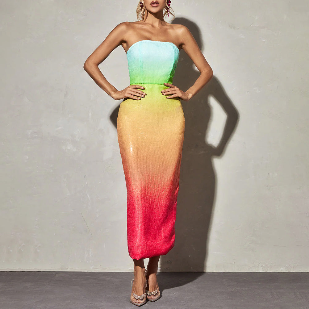Strapless Sequin Ombre Maxi Dress