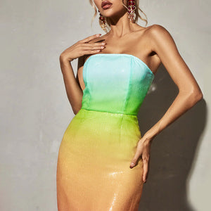 Strapless Sequin Ombre Maxi Dress