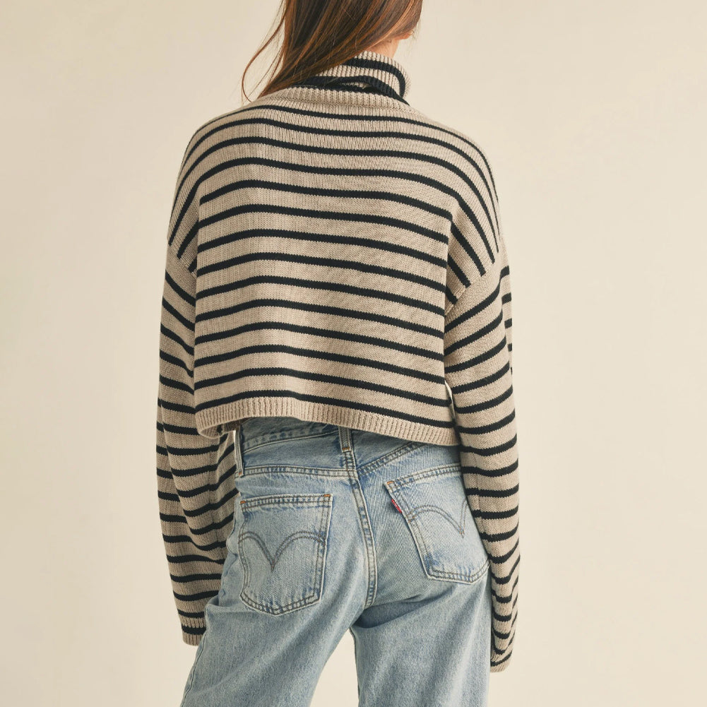 Stripe High Neck Oversize Crop Sweater