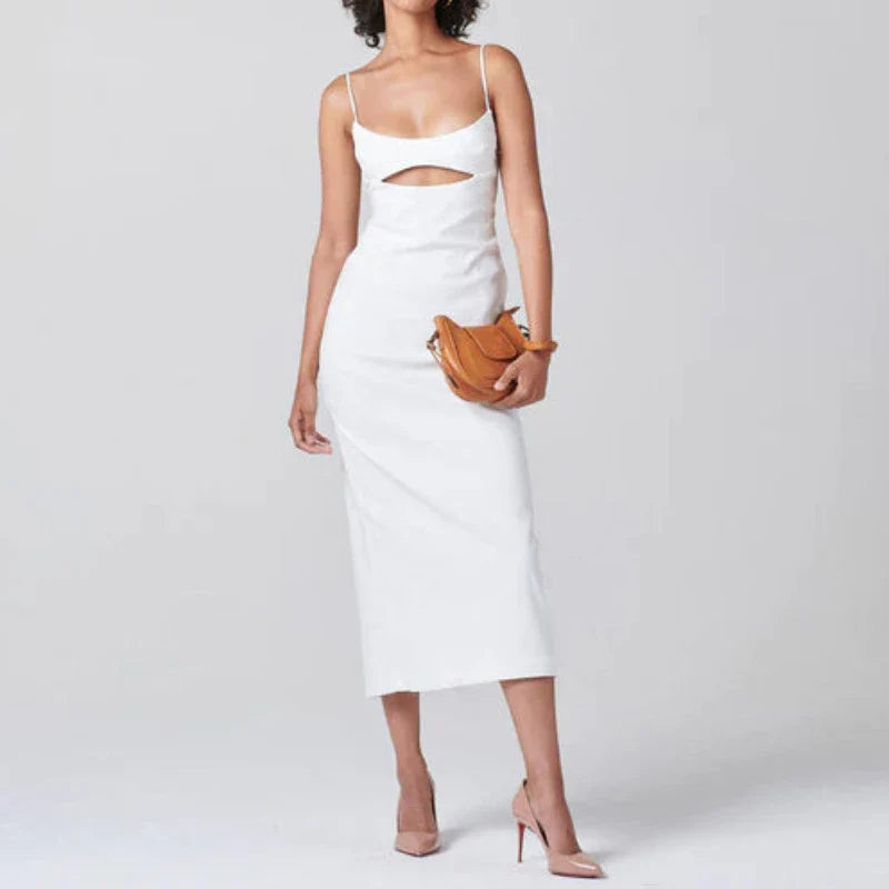 Simple Solid Cut Out Midi Dress