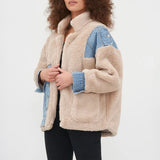 Teddy Denim Trim Jacket Beige