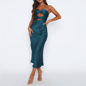 Tether Satin Midi Dress Teal