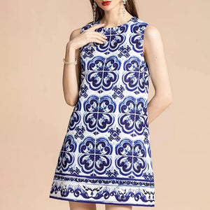 Tile-Print Brocade Mini Dress