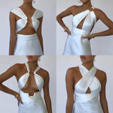 Sleeveless Iron Ring Mini Dress White