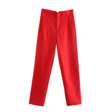 Chic Straight Leg Pants Red