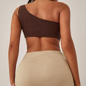 2-Piece Shoulder Top and Patchwork Skirt Matching Set