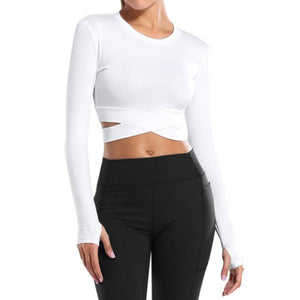 Long Sleeve Strappy Waist Workout Crop Top