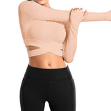 Long Sleeve Strappy Waist Workout Crop Top Pink