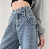 High Waist Baggy Cross Waist Jeans Light Blue