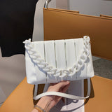 Striped Chain Crossbody Handbag White