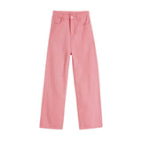 High Waist Straight Leg Baggy Jeans Pink