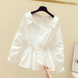 Off Shoulder Button Up Blouse Top White