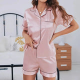 2-Piece Silk Satin Short Sleeve Sleepwear Set Pink