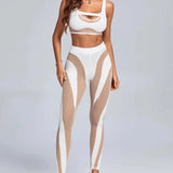 Sheer Mesh See Through Bodycon Leggings Matching Set White