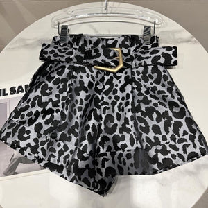 High Waist Leopard Belted Shorts