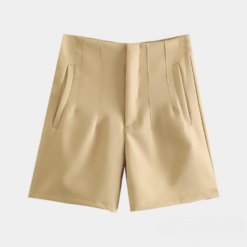 Solid High Waist Zipper Shorts