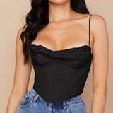 Satin Corset Crop Top Black (No Rhinestones)