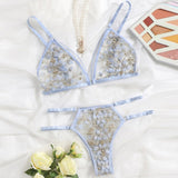 2-Piece Ultra Thin Floral Lingerie Set Blue