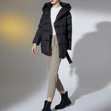 Ultra Light Belted Warm Puffer Parka Coat Black