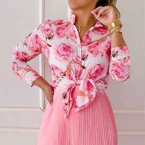 2-Piece Floral Print Top and Mini Pleated Skirt Matching Set