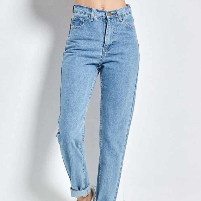 Full Length High Waist Boyfriend Jeans Light Blue