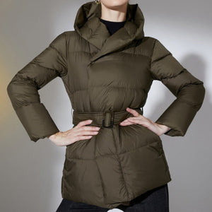 Ultra Light Belted Warm Puffer Parka Coat Brown