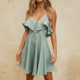 Ruffle Chiffon V-Neck Mini Dress Blue