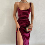 Sleeveless Velvet Bodycon Midi Dress Red